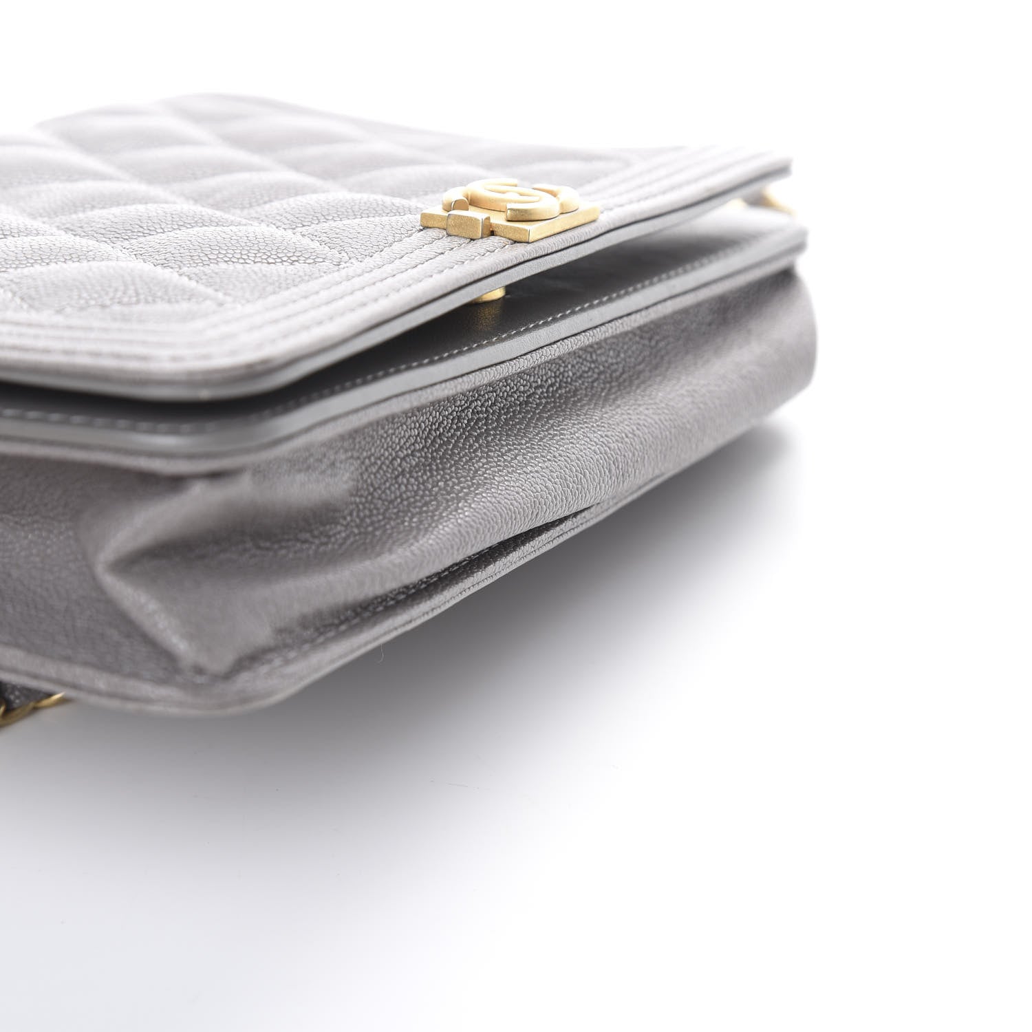 Chanel Caviar Quilted Boy Wallet On Chain WOC Grey 13 of 16