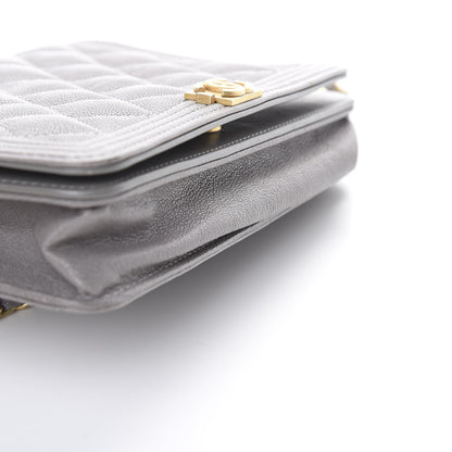 Chanel Caviar Quilted Boy Wallet On Chain WOC Grey 13 of 16