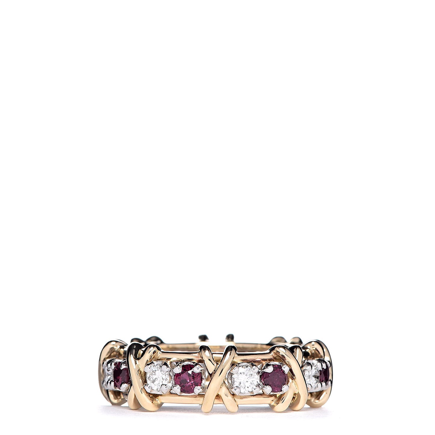18K Yellow Gold Platinum Diamond Ruby Schlumberger Sixteen Stone Ring 54 6.75