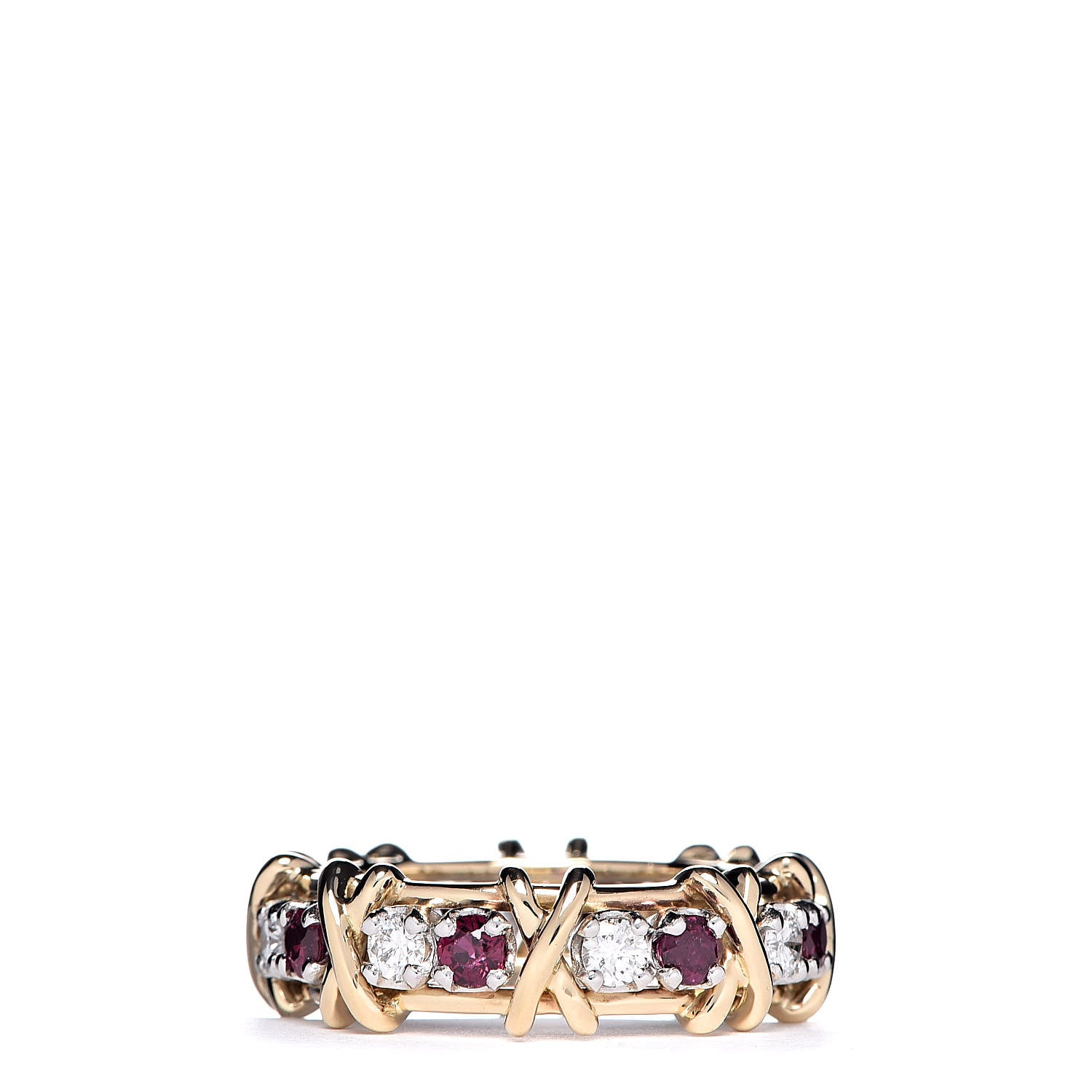 Tiffany 18K Yellow Gold Platinum Diamond Ruby Schlumberger Sixteen Stone Ring 54 6.75 3 of 5