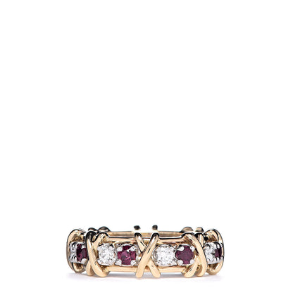 Tiffany 18K Yellow Gold Platinum Diamond Ruby Schlumberger Sixteen Stone Ring 54 6.75 3 of 5