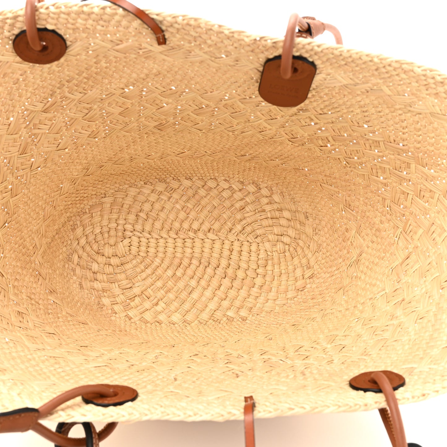 Calfskin Raffia Paulas Ibiza Medium Anagram Basket Tote Bag Natural Tan