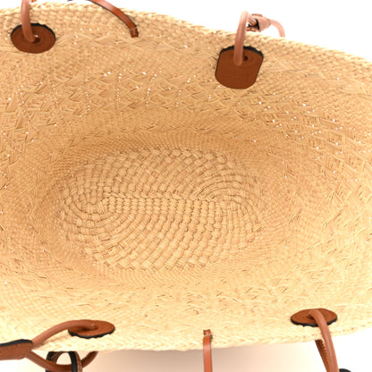 Loewe Calfskin Raffia Paulas Ibiza Medium Anagram Basket Tote Bag Natural Tan 5 of 10