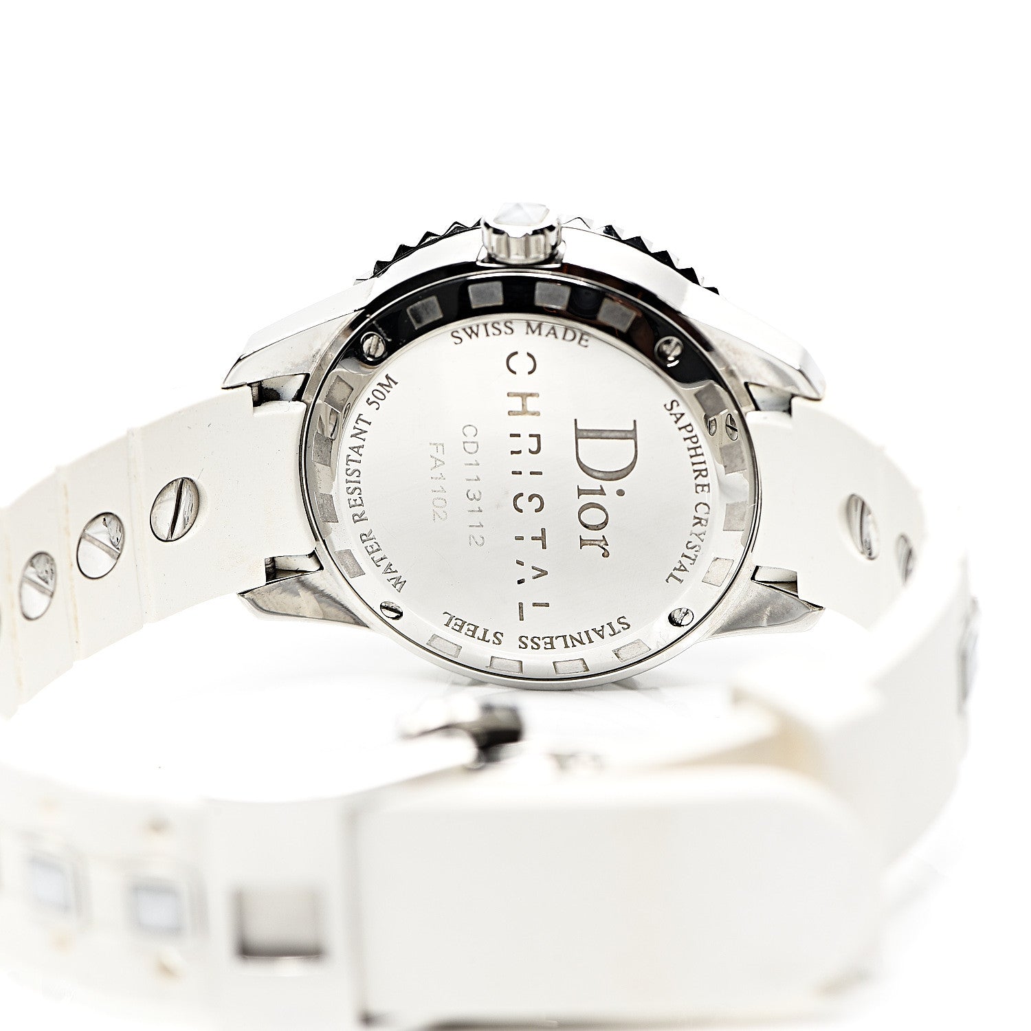 Christian Dior Stainless Steel Rubber Diamond Sapphire 33mm Christal Quartz Watch White 4 of 5