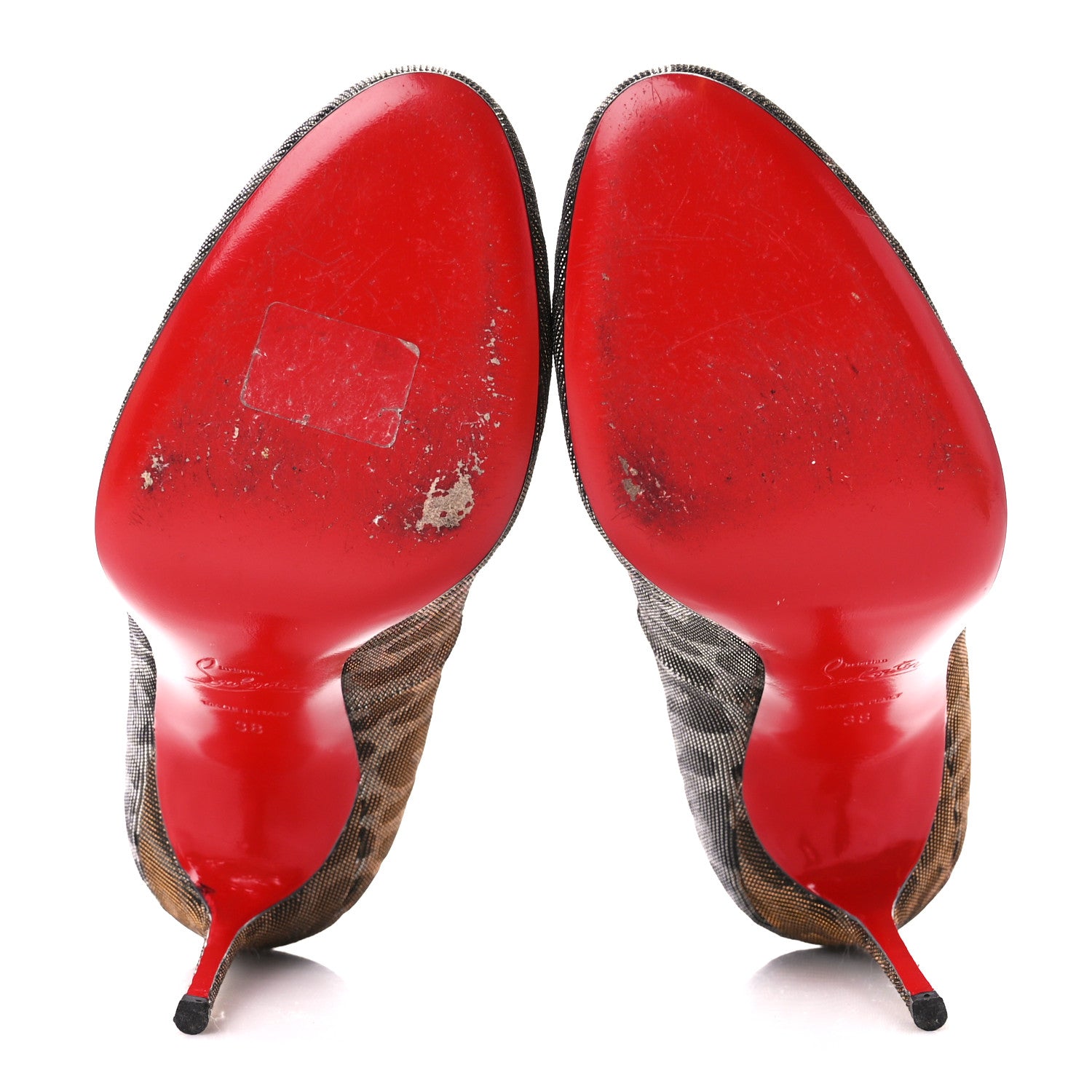 Christian Louboutin Lame Leopard Fifi 100 Pumps 38 Gold Silver 5 of 8
