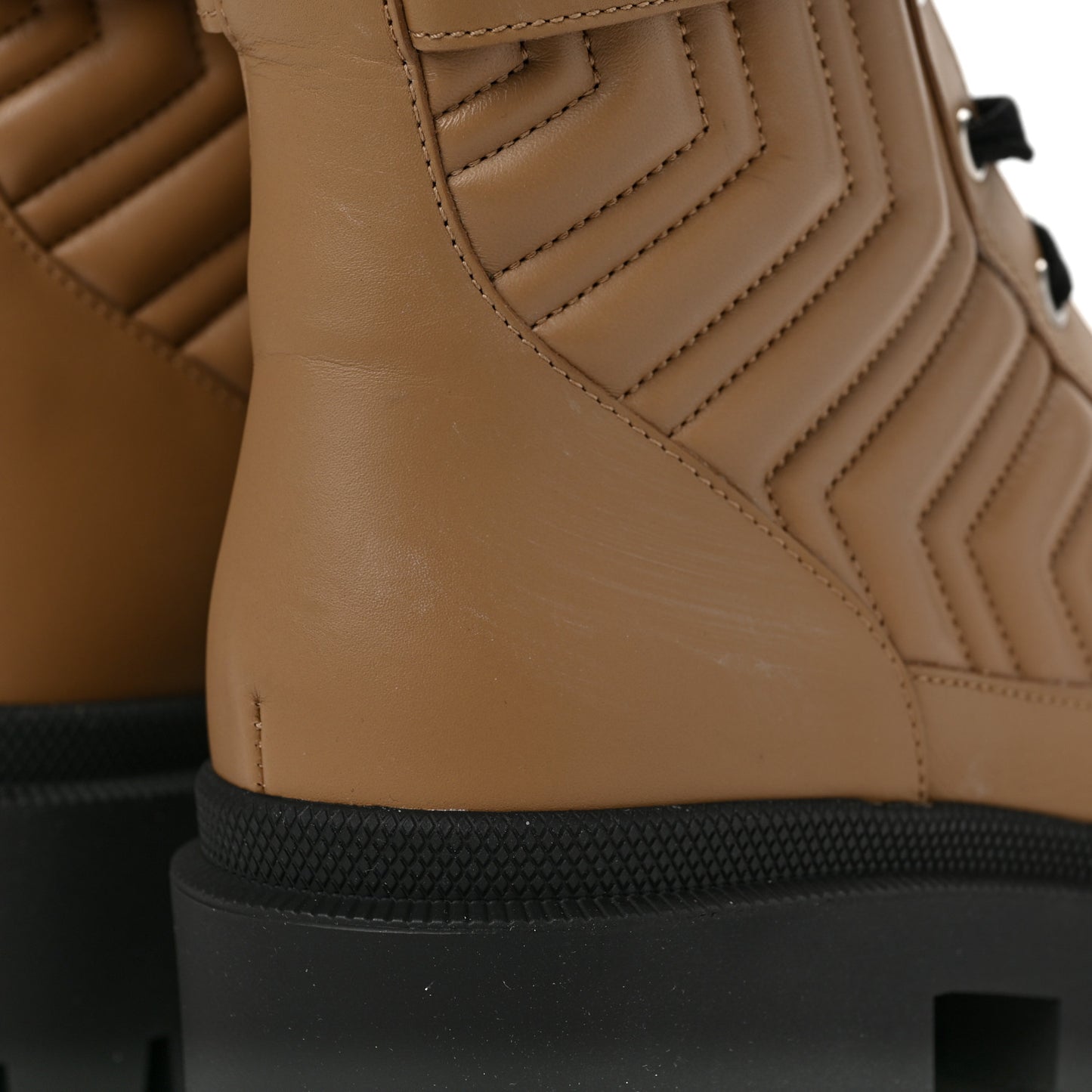 Nappa Frances GG Matelasse Platform Combat Boots 38.5 Natural Tan