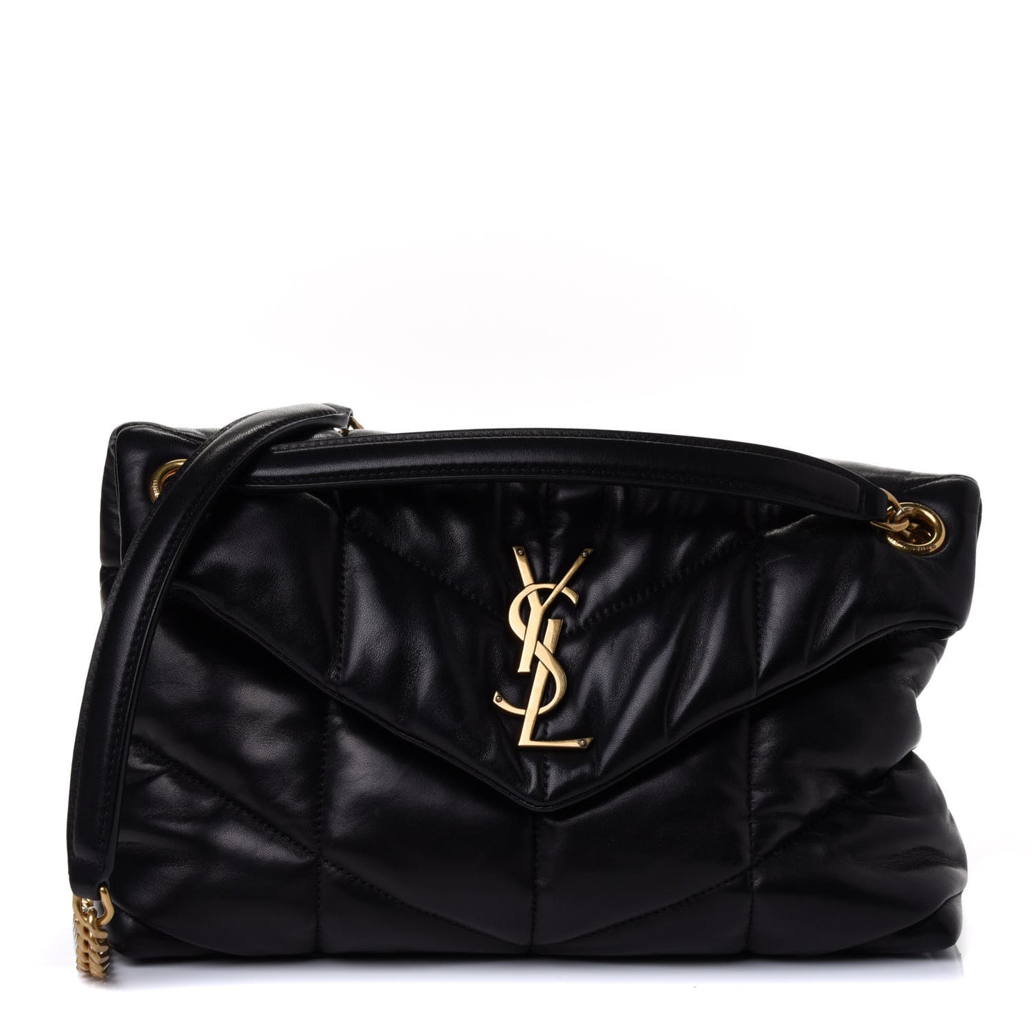 Lambskin Quilted Small Loulou Puffer Monogram Chain Satchel Black