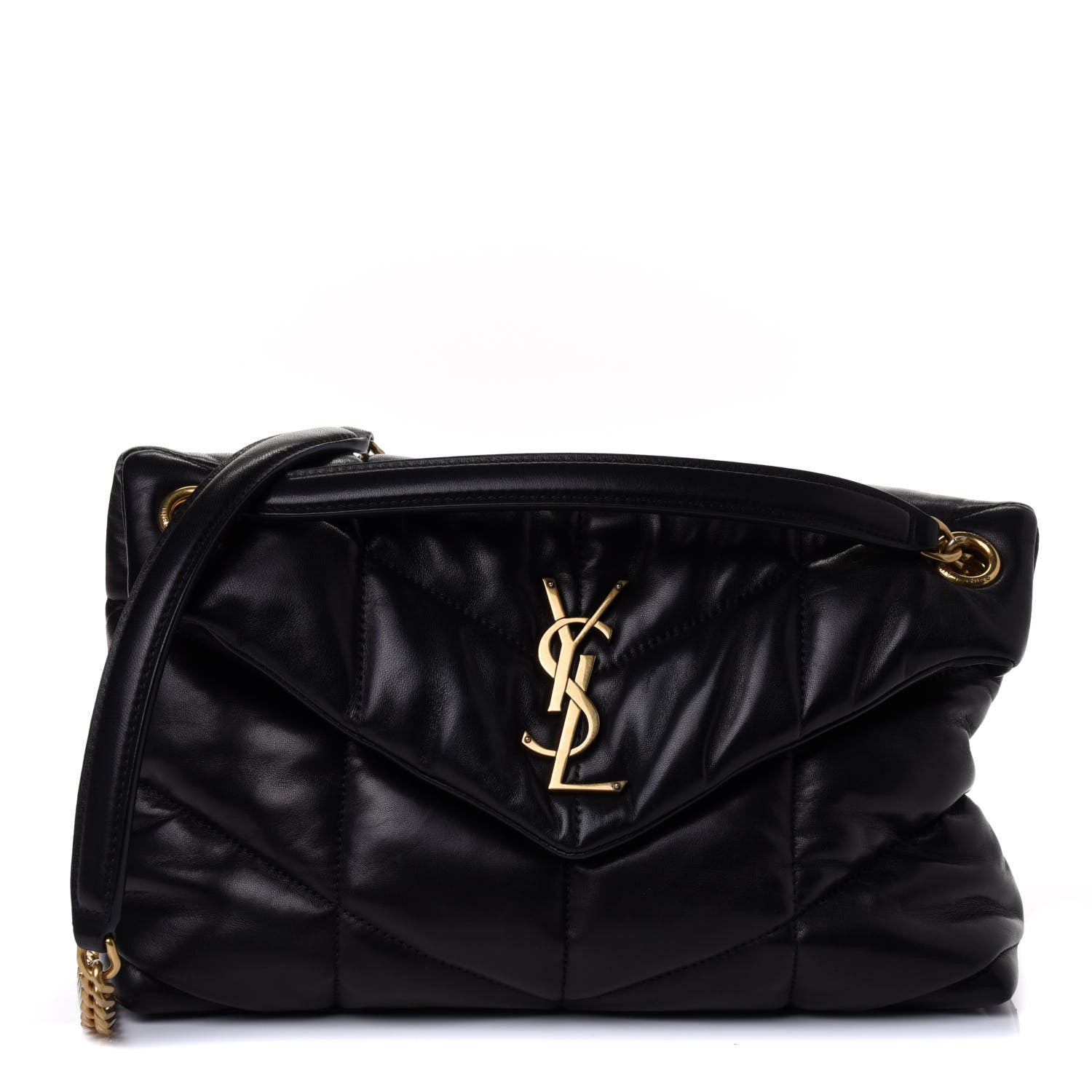 Saint Laurent Lambskin Quilted Small Loulou Puffer Monogram Chain Satchel Black 1 of 4