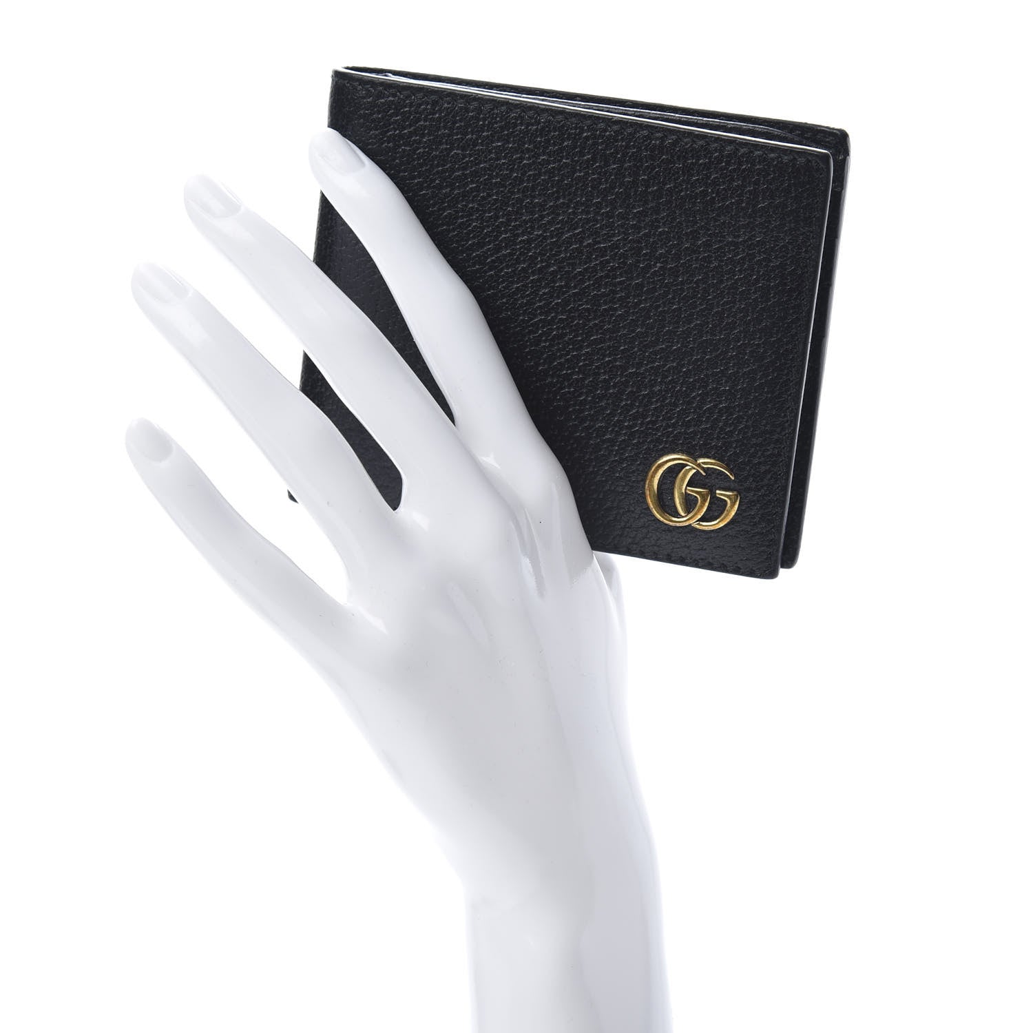 Gucci Calfskin Boar Effect GG Marmont Bi-Fold Wallet Black 2 of 8