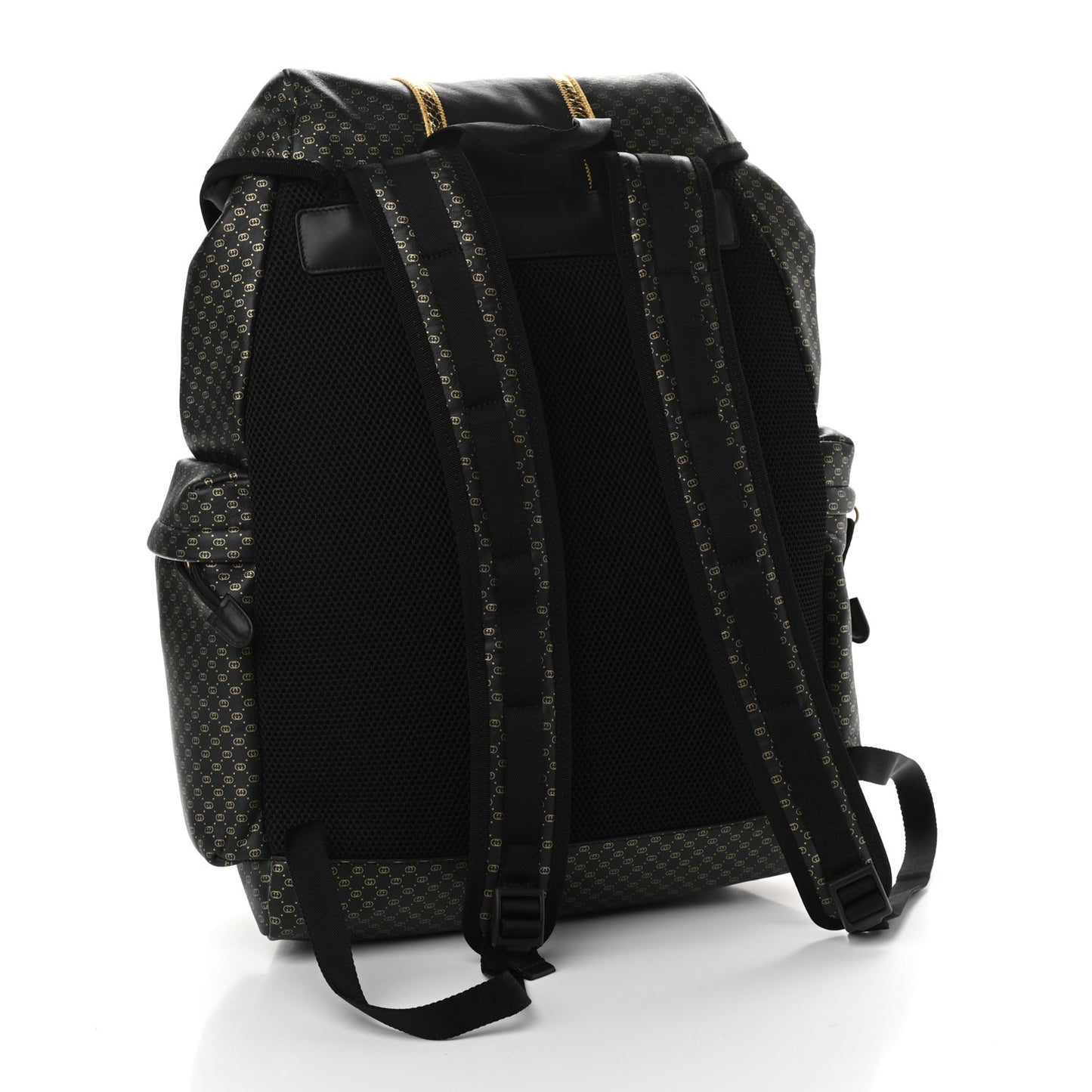 X DAPPER DAN Calfskin Laminated Ayers GG Micro Monogram Double Buckle Backpack Black Gold
