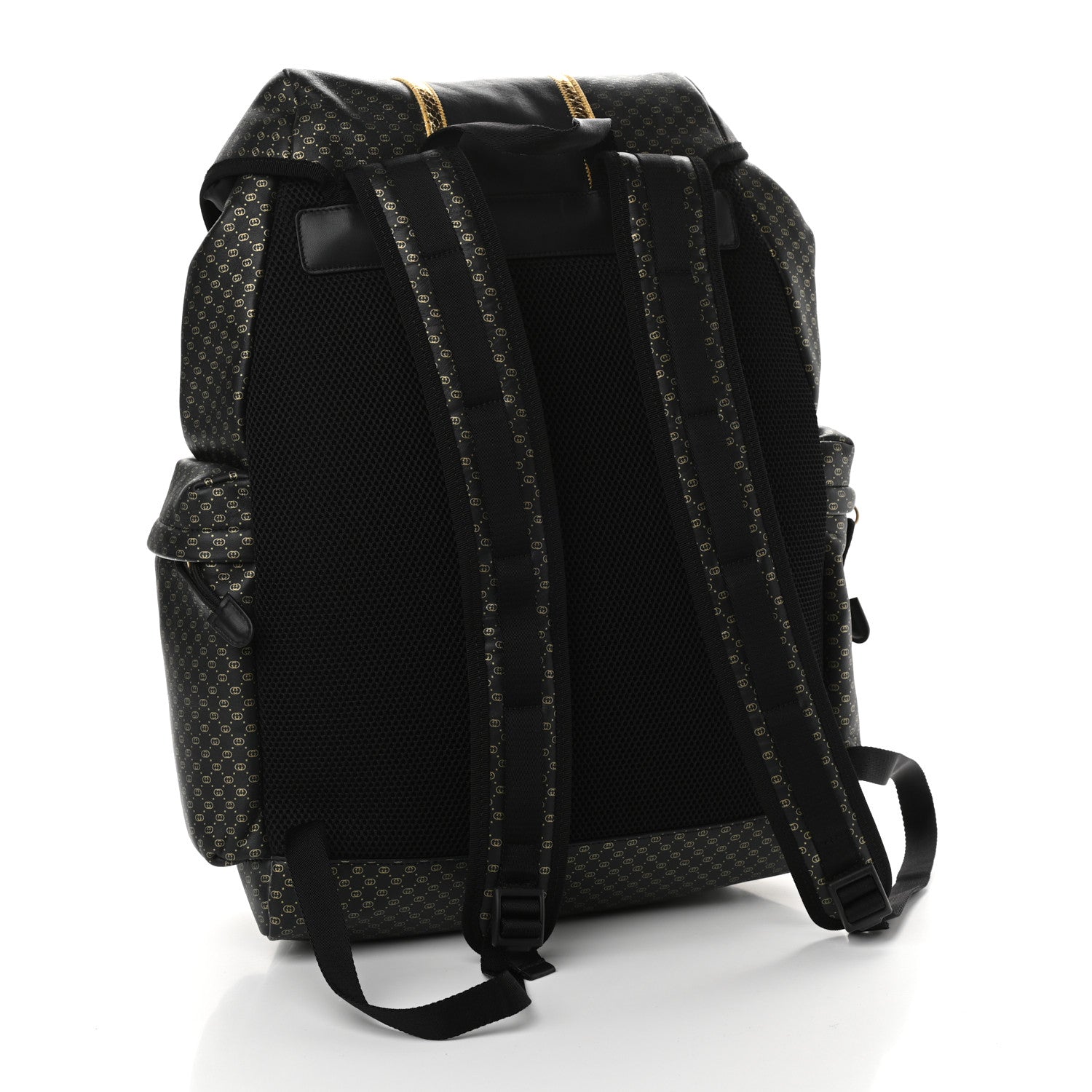 Gucci X DAPPER DAN Calfskin Laminated Ayers GG Micro Monogram Double Buckle Backpack Black Gold 3 of 9