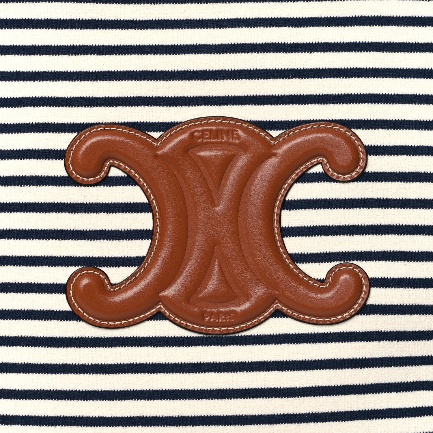 Celine Canvas Calfskin Striped Triomphe Cabas Navy 7 of 12