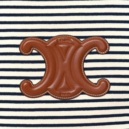 Celine Canvas Calfskin Striped Triomphe Cabas Navy 7 of 12