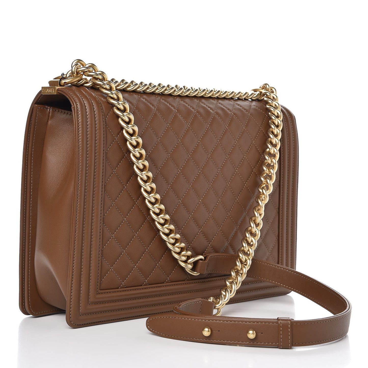 Calfskin Quilted Large Boy Flap Brown