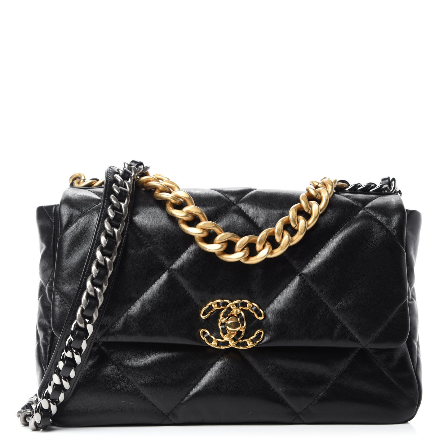 Goatskin Quilted Large Chanel 19 Flap Black