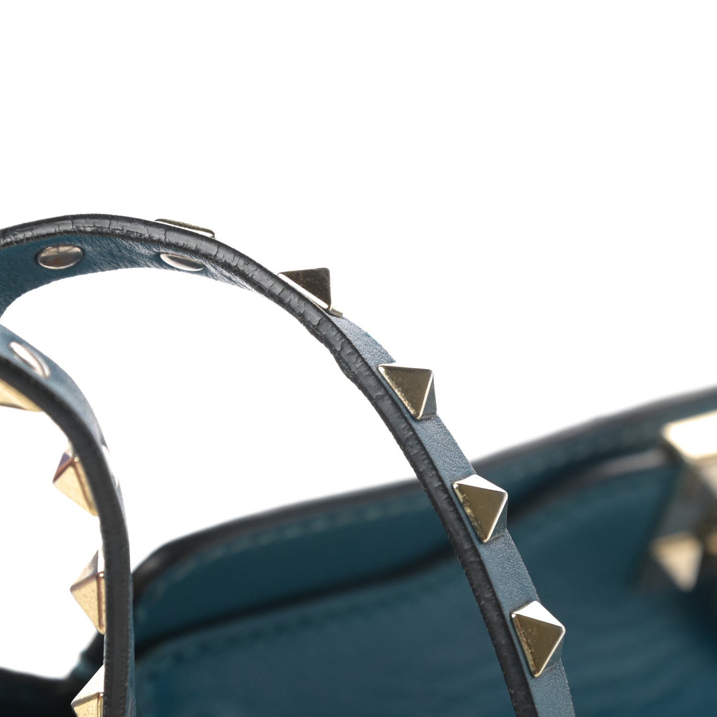 Vitello Small Rockstud Double Handle Tote Blue