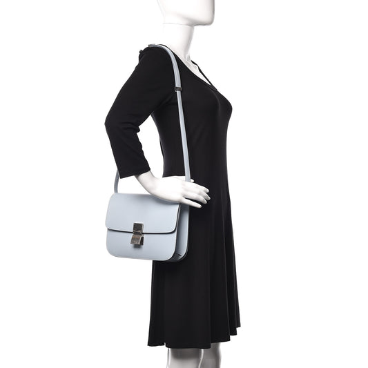 Box Calfskin Medium Classic Box Flap Bag Pale Blue