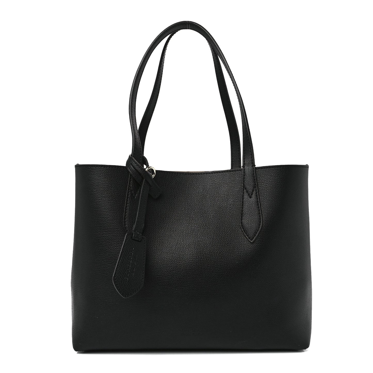 Grainy Calfskin Haymarket Check Small Reversible Tote Black
