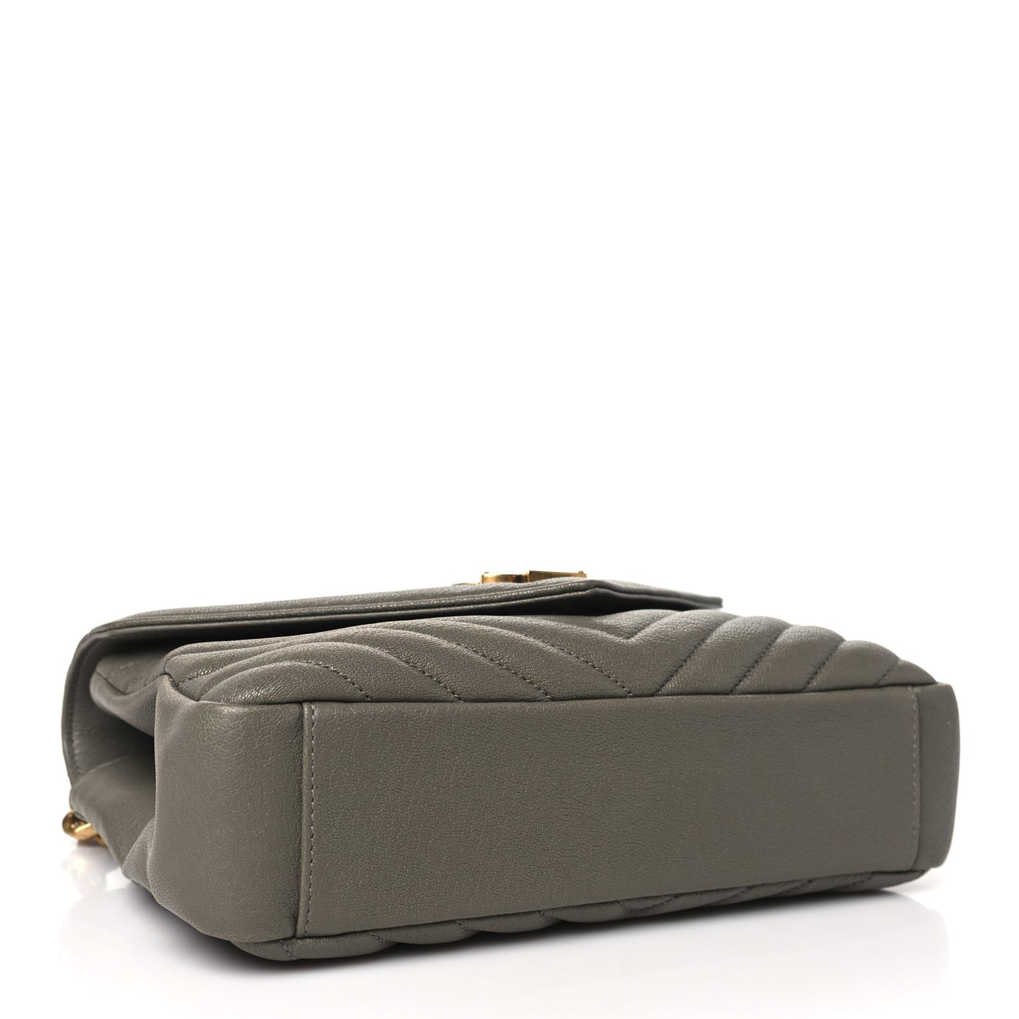Sheepskin Matelasse Chevron Monogram Medium College Bag Grey Kaki