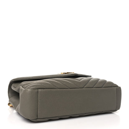 Saint Laurent Sheepskin Matelasse Chevron Monogram Medium College Bag Grey Kaki 4 of 10
