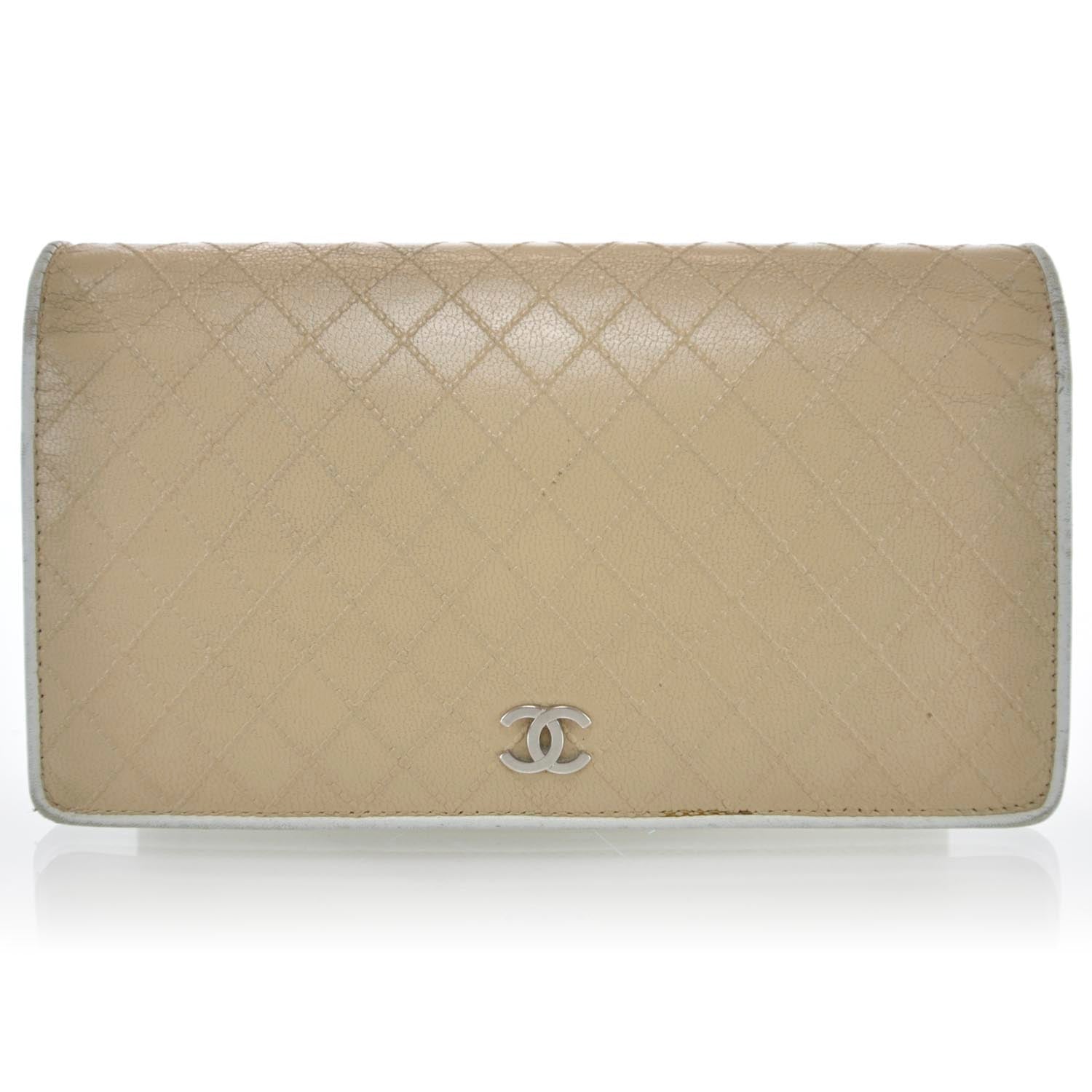 Chanel Calfskin Diamond Stitched Yen Wallet Beige 1 of 9