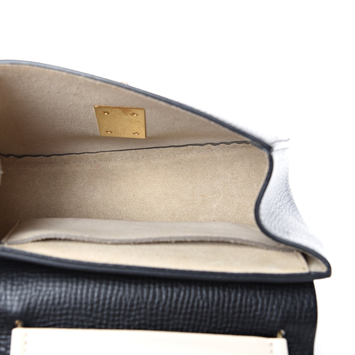 Grained Calfskin Lambskin Mini Bi-Color Drew Shoulder Bag Black Powder Beige