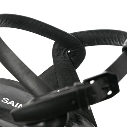 Saint Laurent Calfskin Tribute 95 Platform Espadrille Wedge Sandals 36 Black 9 of 11