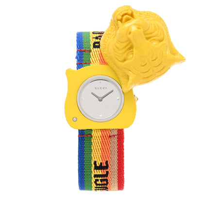 Gucci Stainless Steel Nylon 32mm Le Marche Des Merveilles Tiger Quartz Watch Yellow 2 of 6