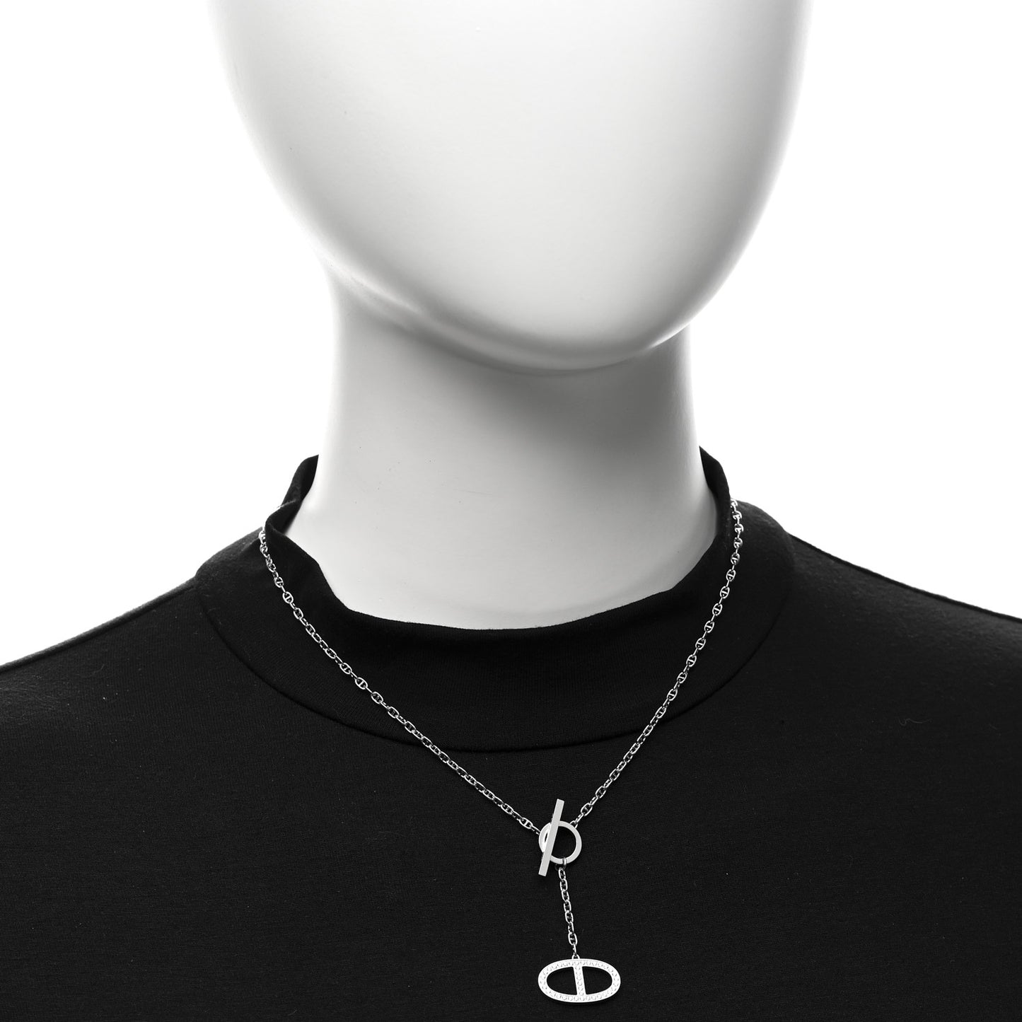 18K White Gold Diamond GM Chaine D'Ancre Contour Pendant Necklace ST