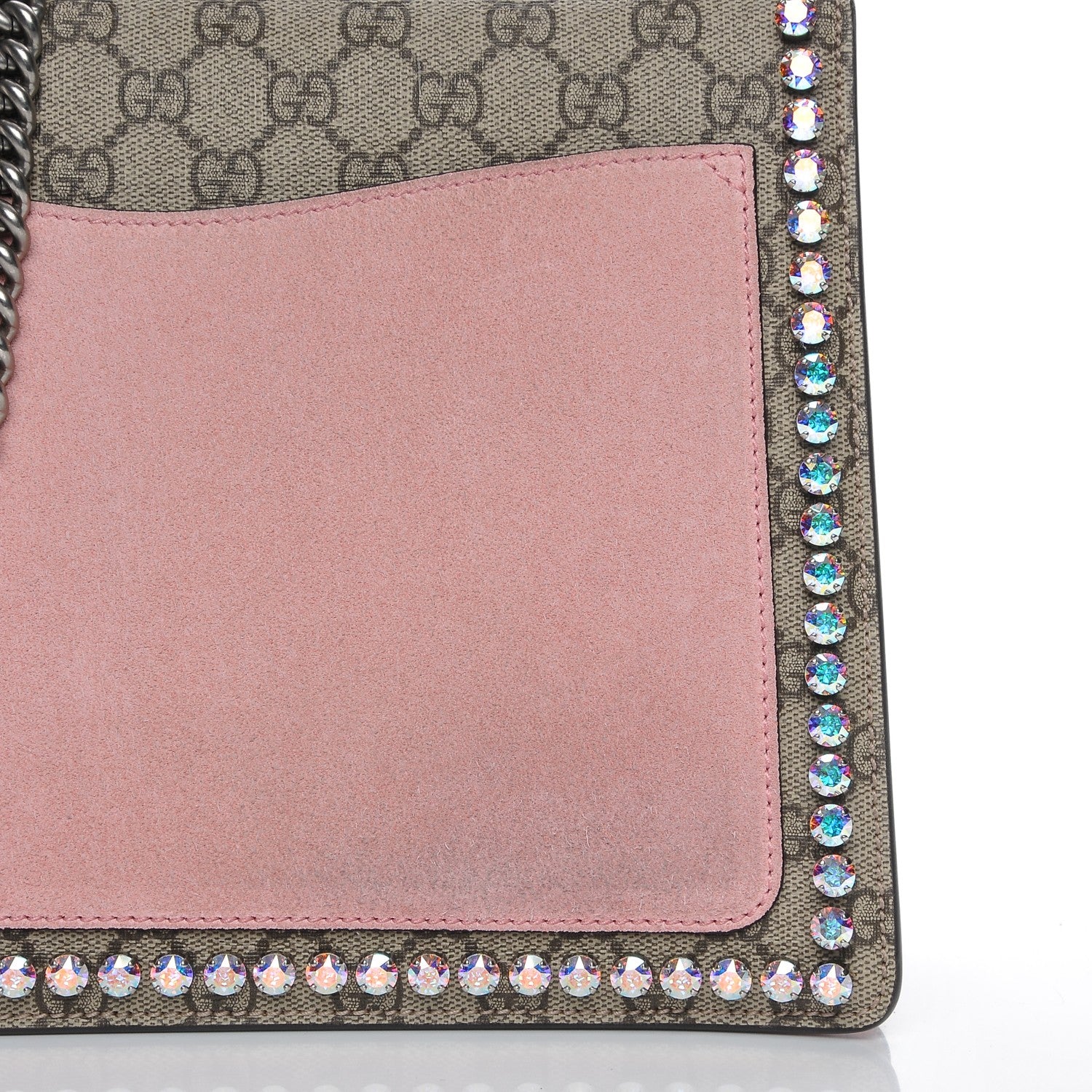 Gucci GG Supreme Monogram Suede Crystal Medium Dionysus Shoulder Bag Beige Ebony Light Peonia 7 of 9