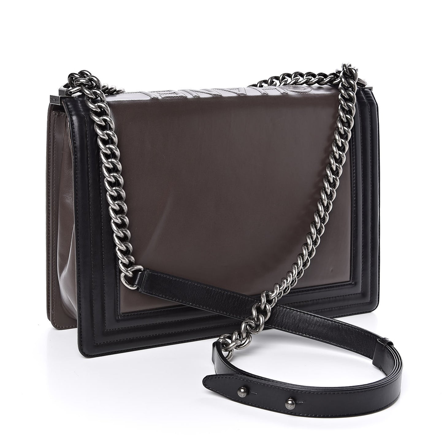 Glazed Calfskin Large Boy Flap Black Brown