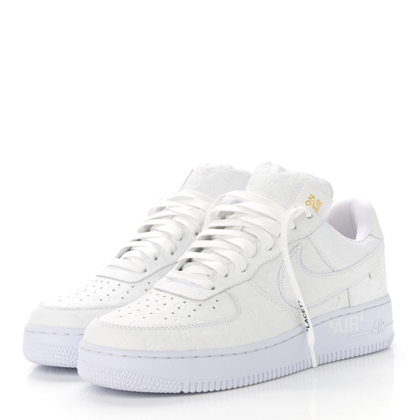 X NIKE AIR FORCE 1 Calfskin Monogram Mens Low Top Sneakers 9 White
