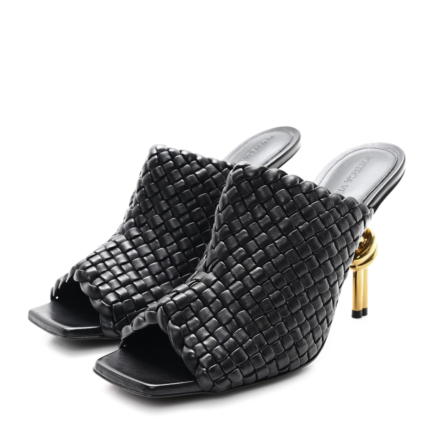 Bottega Veneta Soft Lambskin Intrecciato High Heel Knot Mules 39 Black 4 of 9