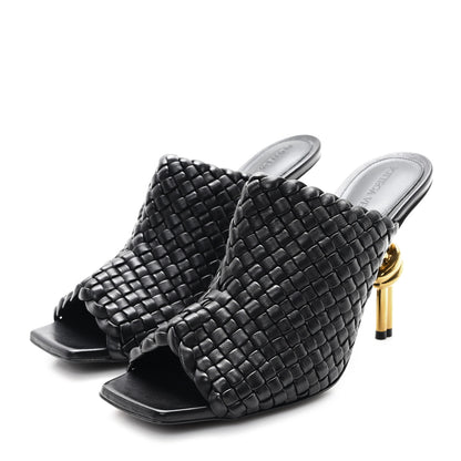 Bottega Veneta Soft Lambskin Intrecciato High Heel Knot Mules 39 Black 4 of 9