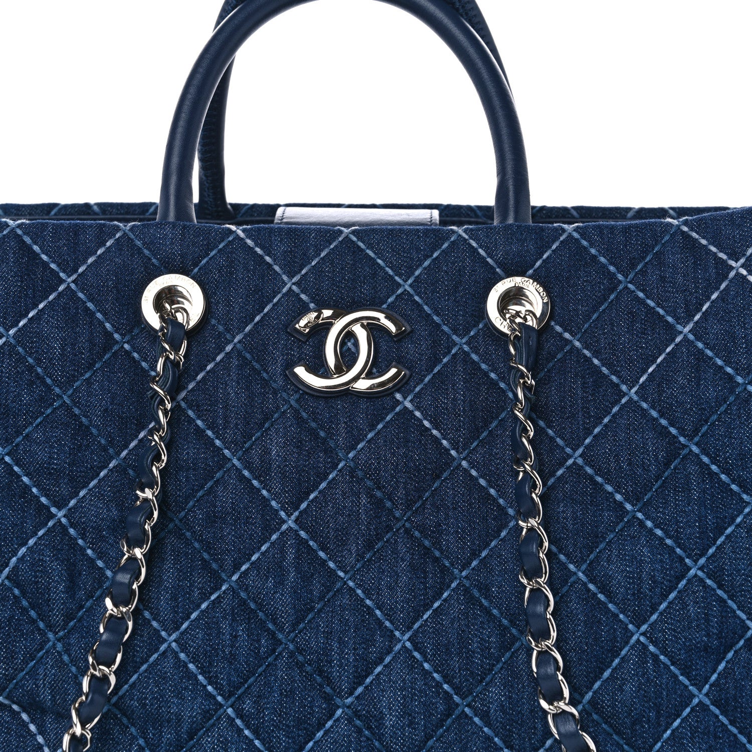 Chanel Denim Quilted Large Coco Handle Shopping Tote Blue 9 of 12