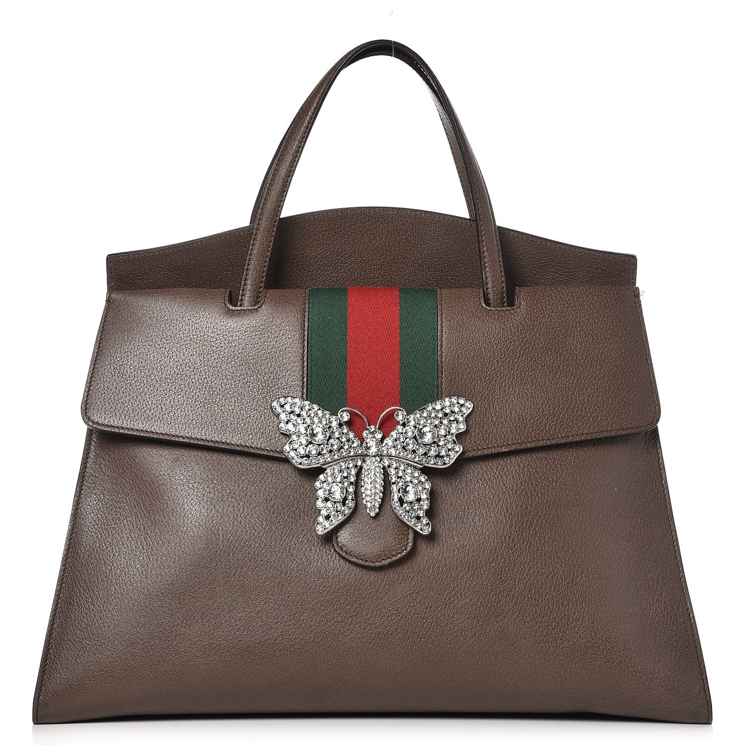 Gucci Textured Calfskin Web Crystal Butterfly Stripe Large Totem Top Handle Bag New Acero 1 of 9