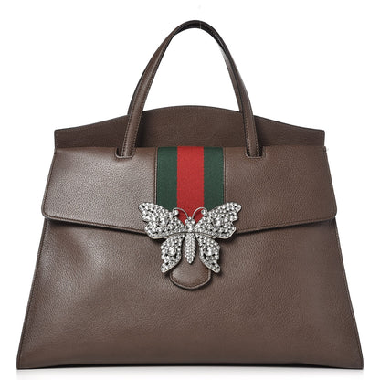 Gucci Textured Calfskin Web Crystal Butterfly Stripe Large Totem Top Handle Bag New Acero 1 of 9
