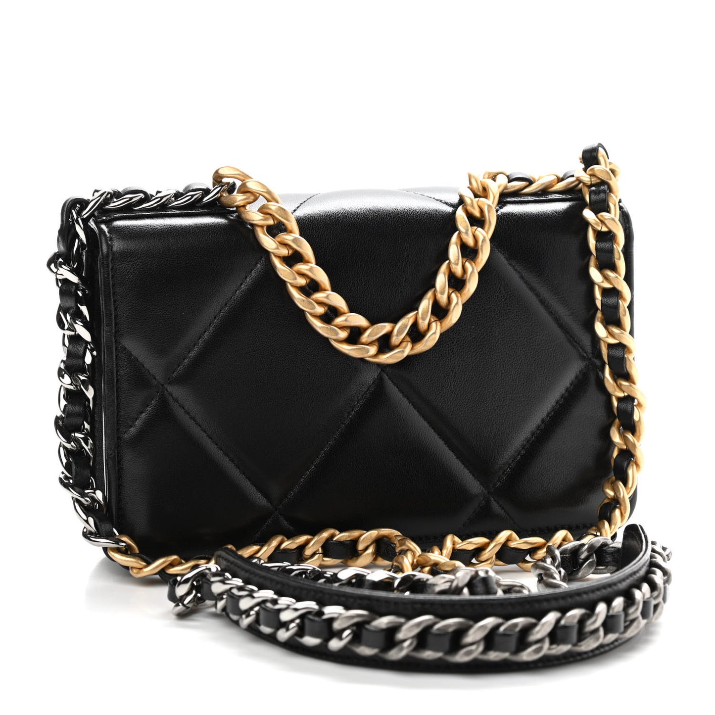 Lambskin Quilted Chanel 19 Wallet On Chain WOC Black