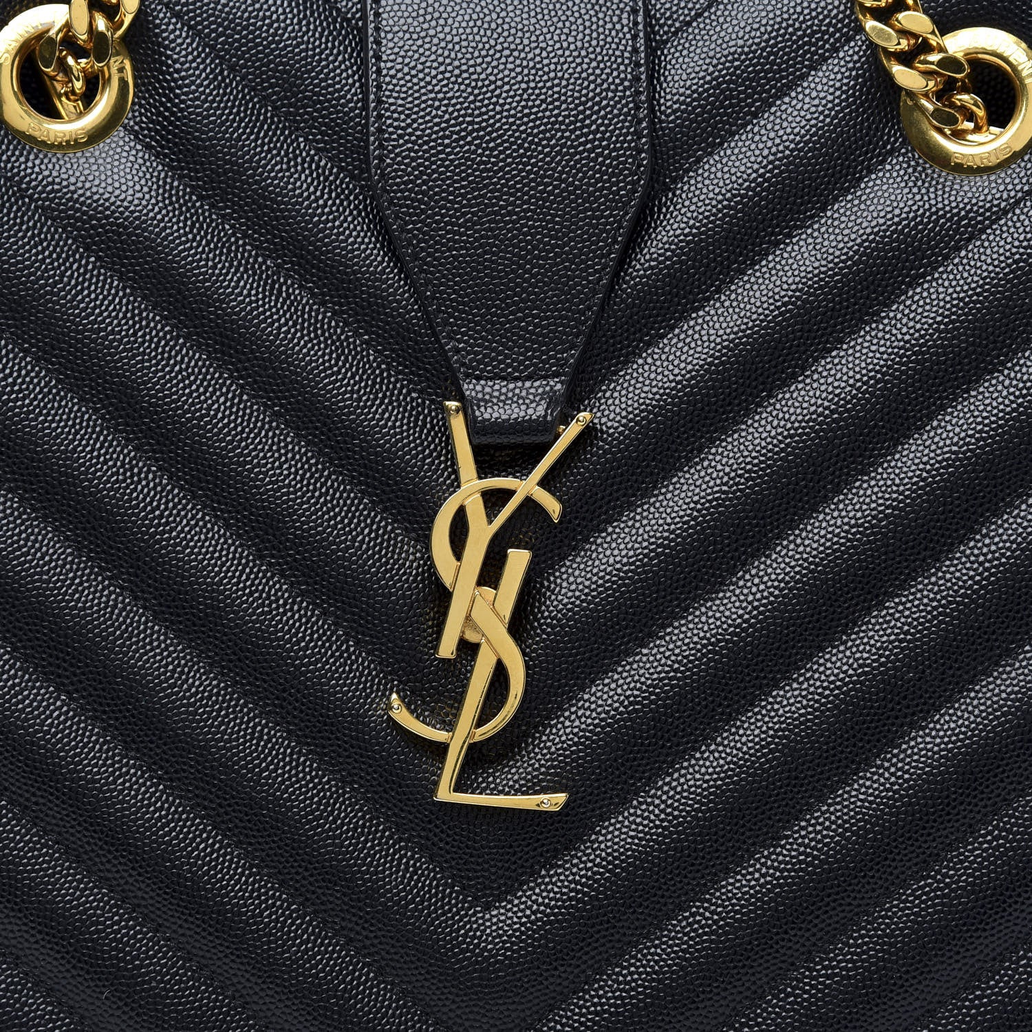 Saint Laurent Grain De Poudre Matelasse Chevron Monogram Shopping Bag Black 9 of 9