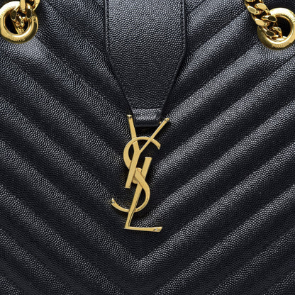 Saint Laurent Grain De Poudre Matelasse Chevron Monogram Shopping Bag Black 9 of 9