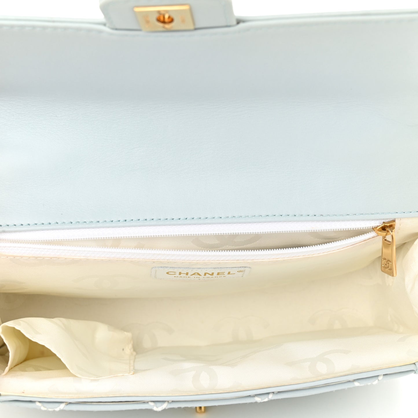 Calfskin Quilted Wild Stitch Flap Light Blue