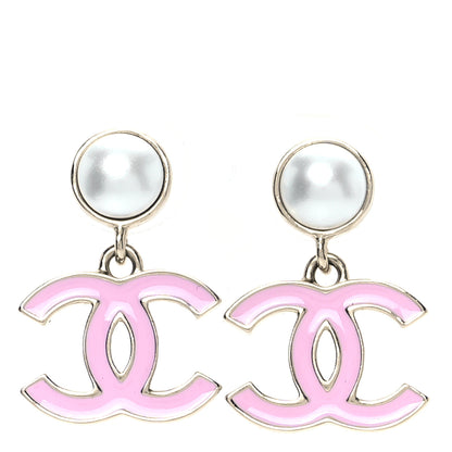 Chanel Pearl Enamel CC Drop Earrings Pink 1 of 5