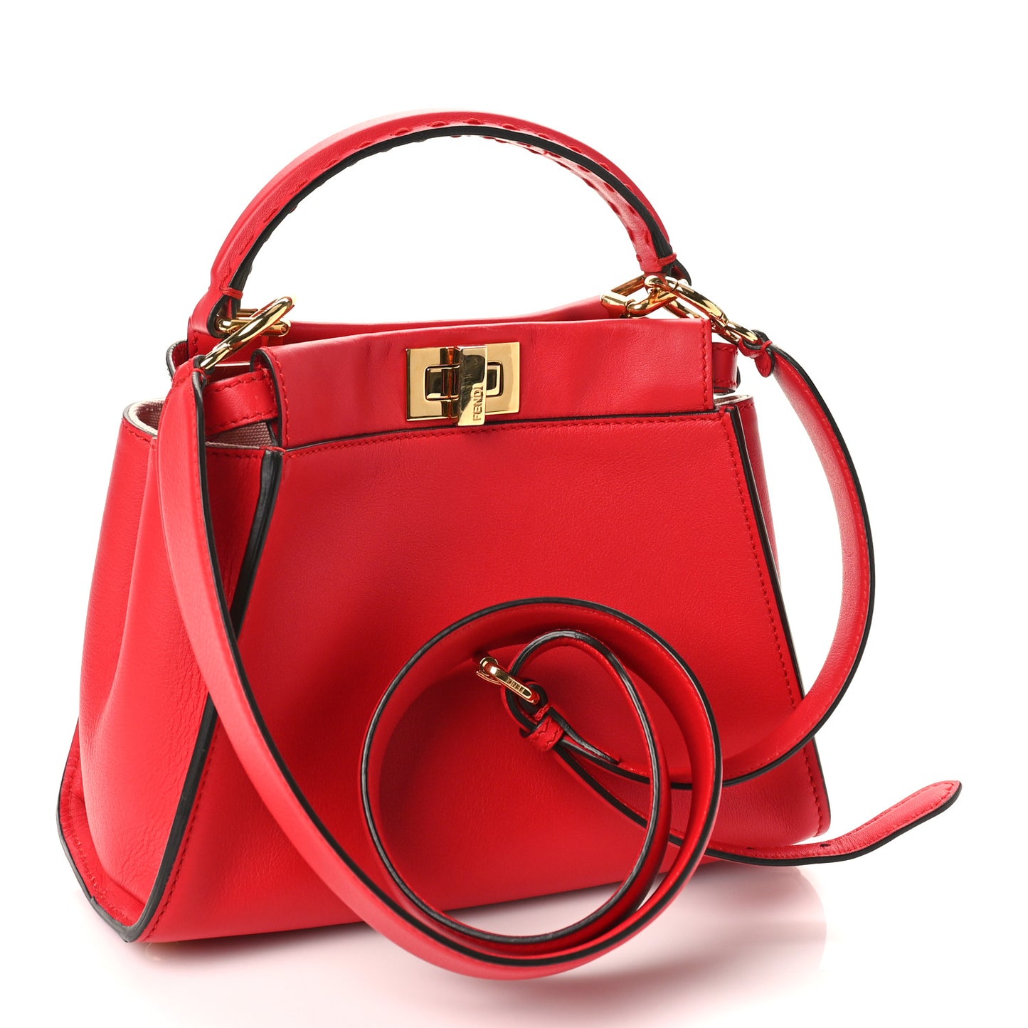 Vitello Seta Canvas FF Embroidered Mini Peekaboo Iconic Satchel Rosso Cardinale Multicolor