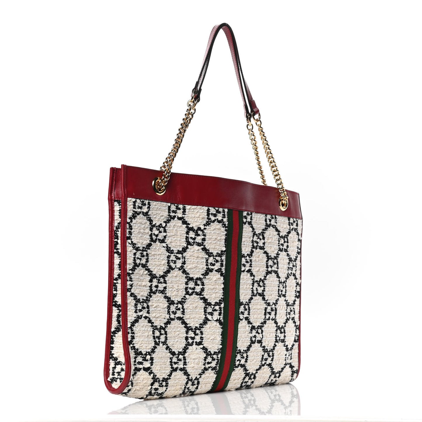 Tweed GG Monogram Large Rajah Chain Tote White Black Romantic Cherry