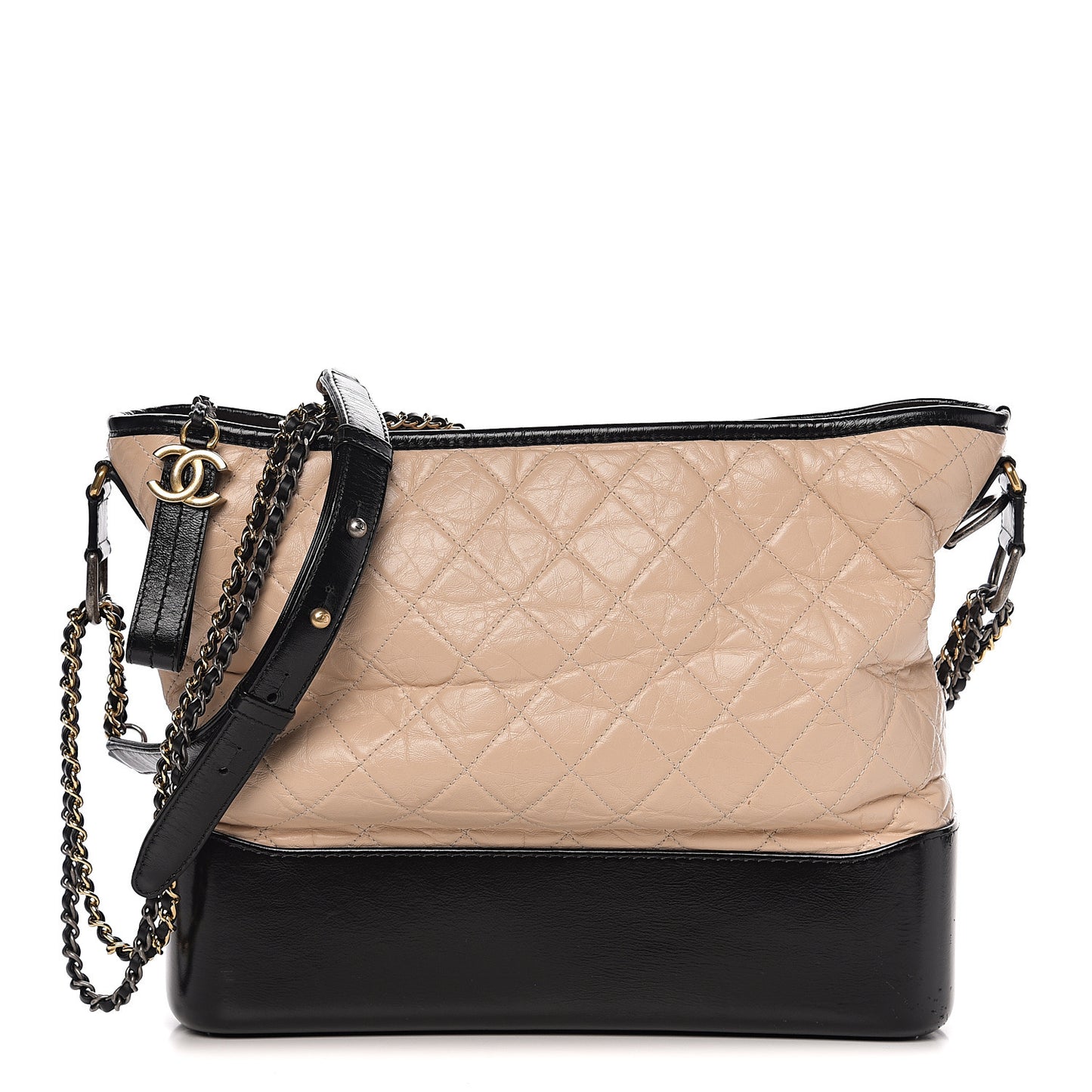Aged Calfskin Quilted Large Gabrielle Hobo Beige Black