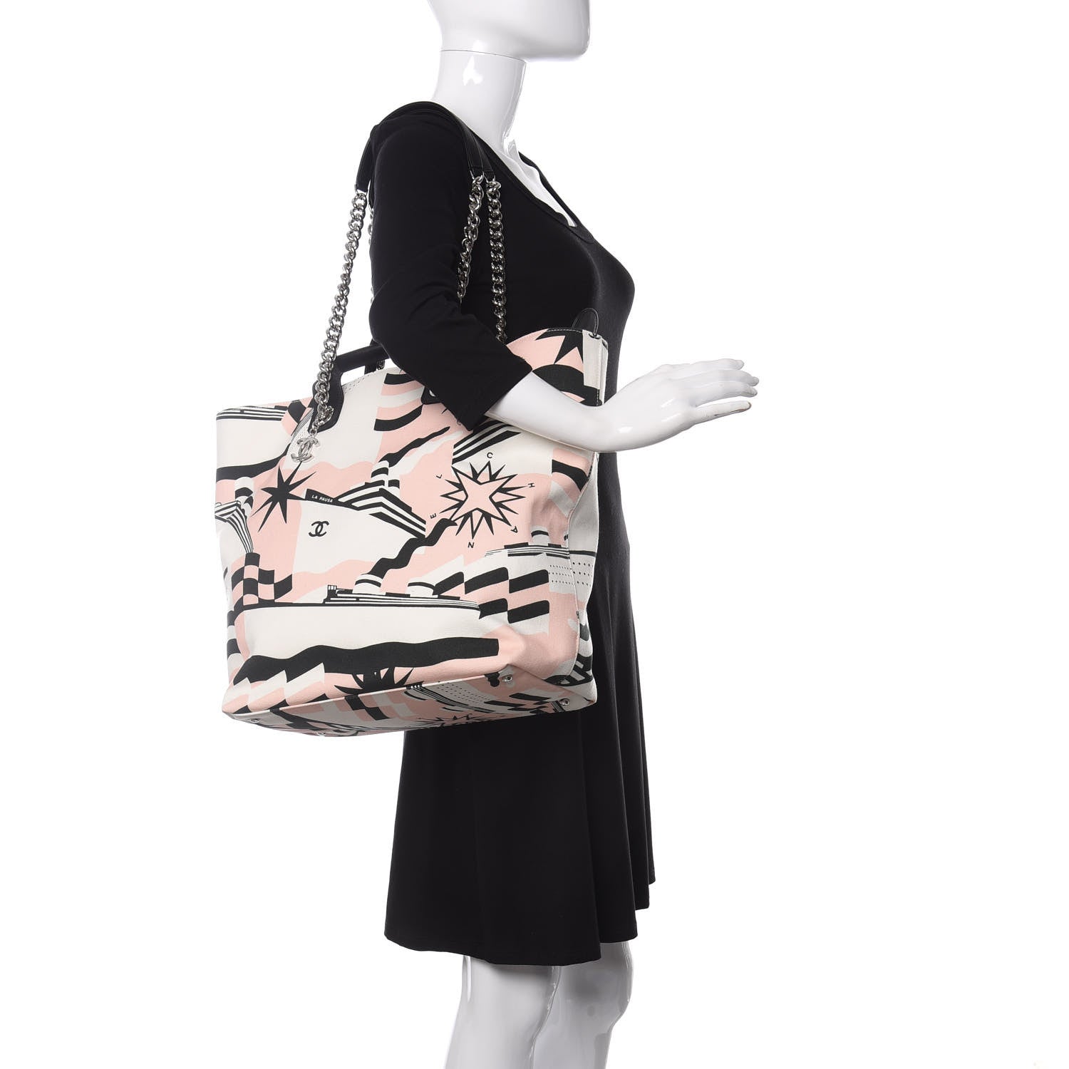 Chanel Canvas Cruise Print Tote Pink White Black 2 of 9
