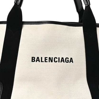 Balenciaga Cotton Canvas Satin Calfskin S Navy Cabas Natural Black 9 of 12
