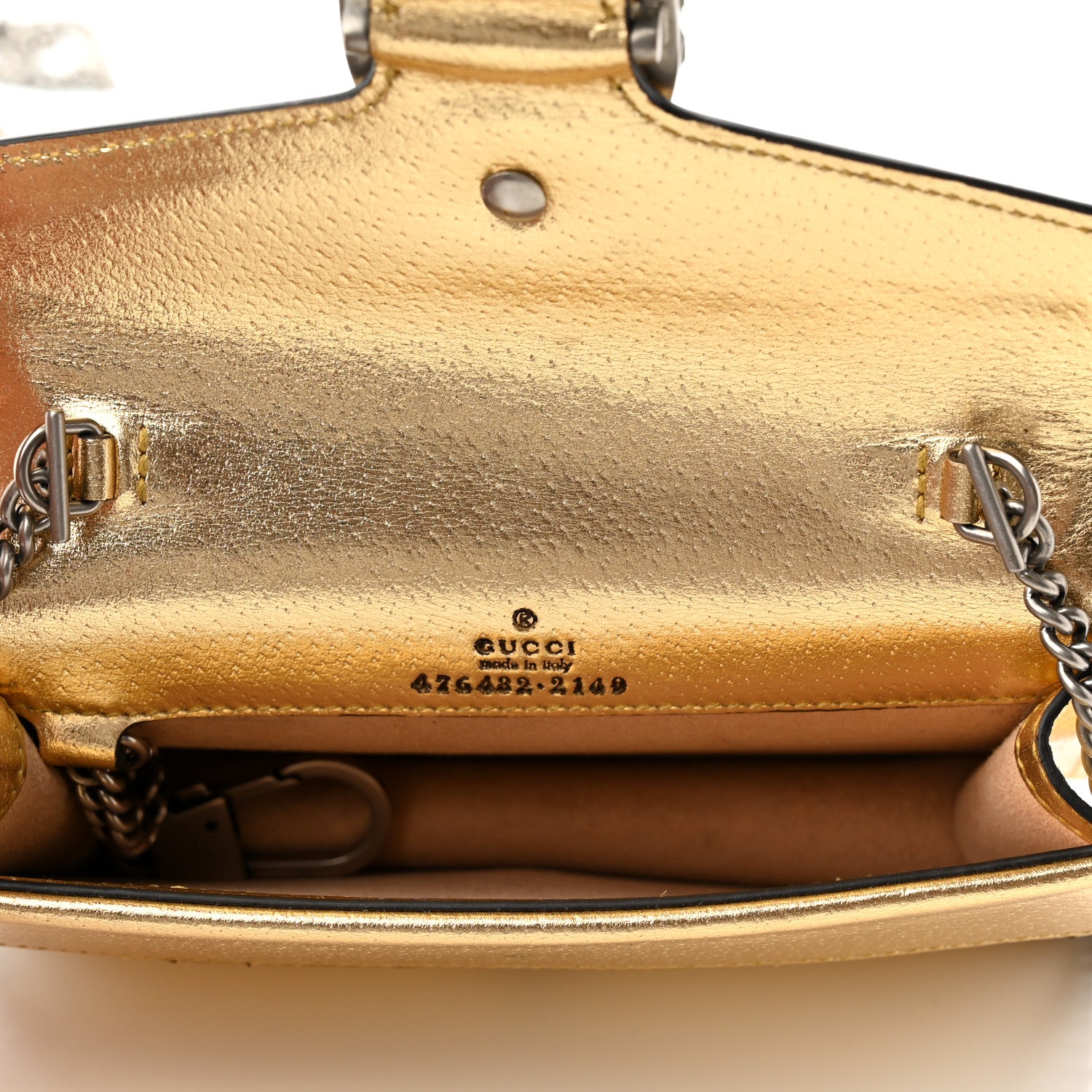 Gucci Metallic Textured Calfskin Crystal Mini Dionysus Shoulder Bag Gold 5 of 8
