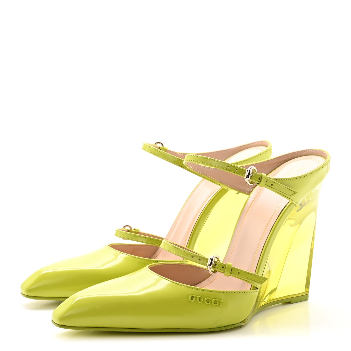 Regent Calfskin Lucite Wedge 110 Mules 38 Firefly