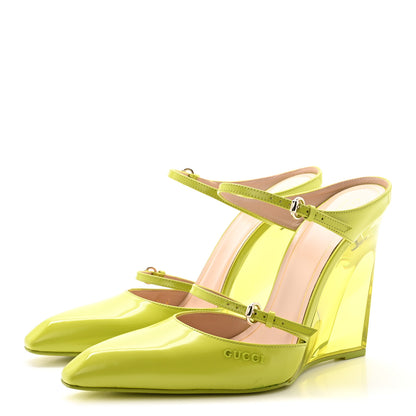 Gucci Regent Calfskin Lucite Wedge 110 Mules 38 Firefly 4 of 10